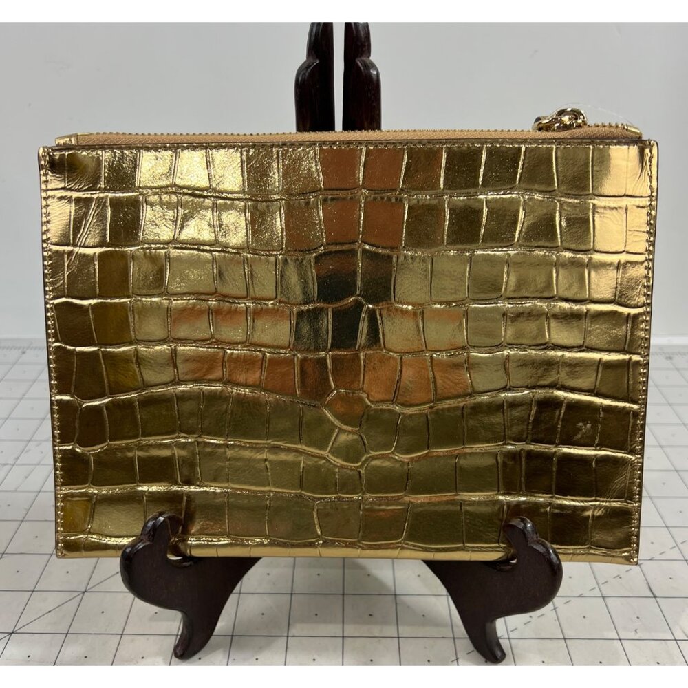 Michael Kors Gold Jet Set Travel XL Leather Clutch New NWT Wristlet w/Strap - Picture 4 of 7